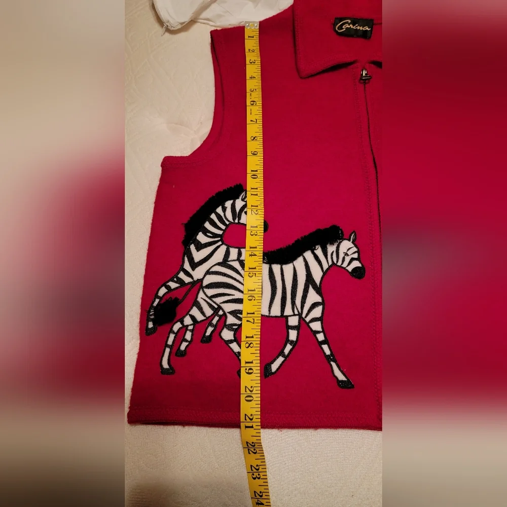 #121 Carina- Vintage Red Sweater Vest with Zebra appliques +bonus Striped Top - Picture 9 of 10